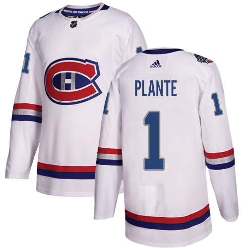 Adidas Canadiens #1 Jacques Plante White Authentic 100 Classic Stitched NHL Jersey